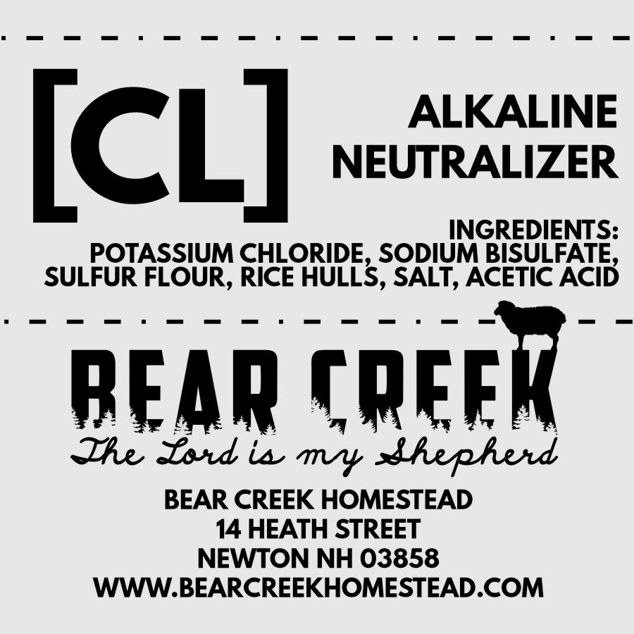 Loose mineral label for sheep, goat, cattle, cow, swine. Alkaline Neutralizer.