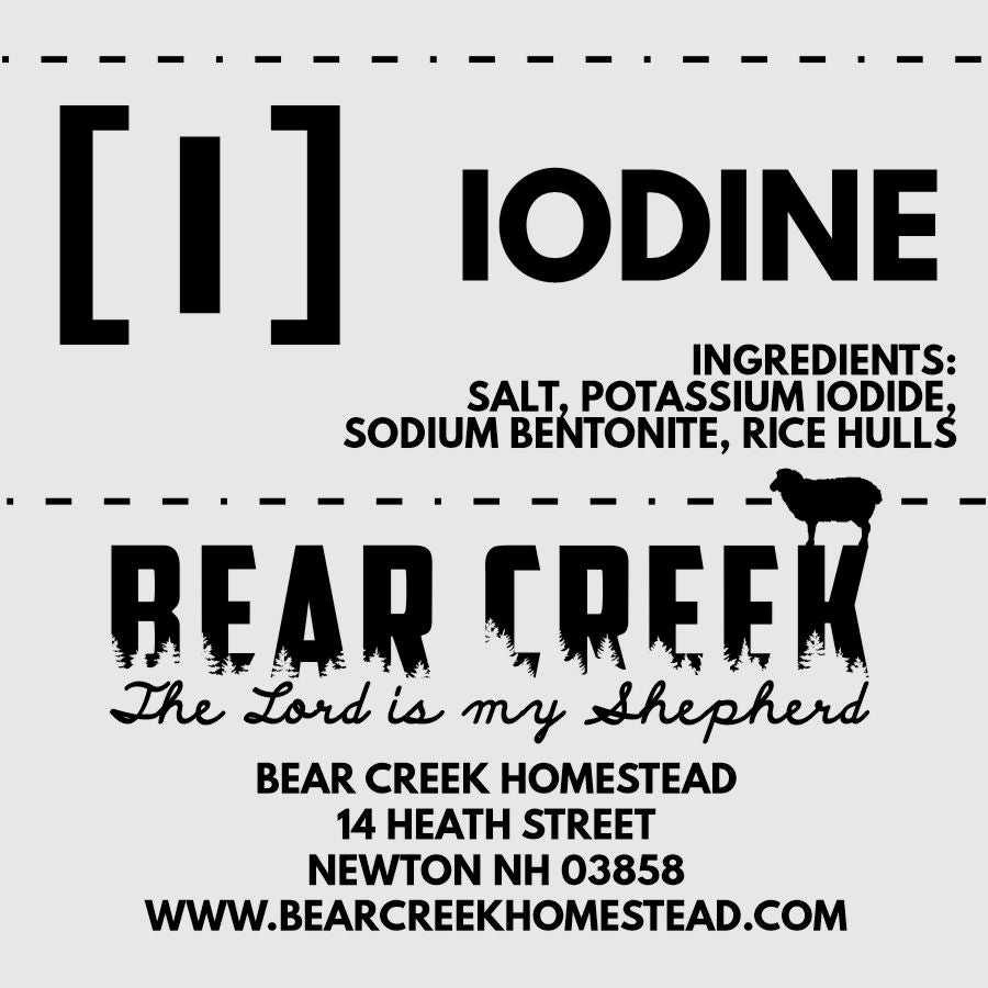 Loose mineral label for sheep, goat, cattle, cow, swine. Iodine for feeding free choice to livestock.