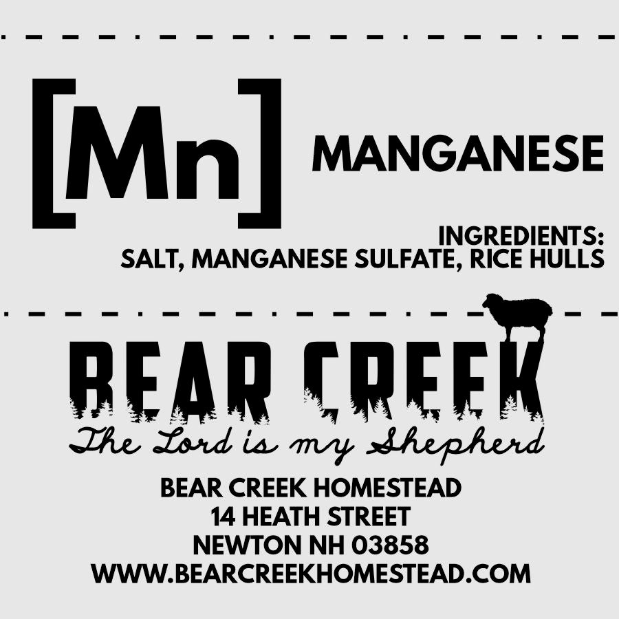 Loose mineral label for sheep, goat, cattle, cow, swine. Manganese for feeding free choice to livestock.