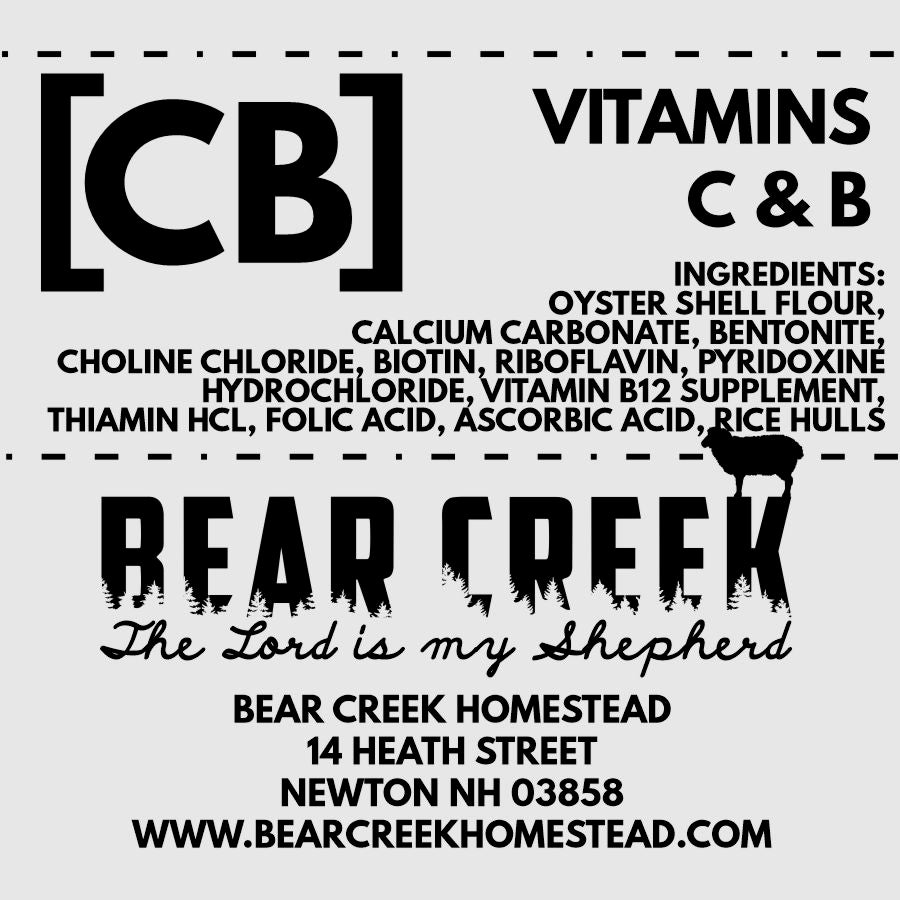 Loose mineral label for sheep, goat, cattle, cow, swine. Vitamin C, Vitamin B