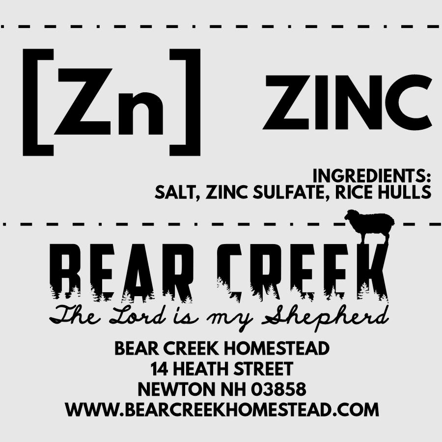 Loose mineral label for sheep, goat, cattle, cow, swine. Zinc